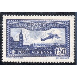 Timbre France Poste Aérienne Yvert 6 avion survolant Marseille bleu neuf **