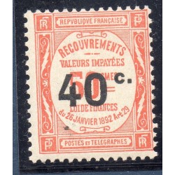 Timbre France Taxes Yvert 50 Type Recouvrement 40c sur 50c rouge neuf **