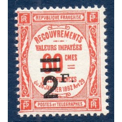 Timbre France Taxes Yvert 54 Type Recouvrement 2f sur 60c rouge neuf **