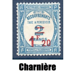 Timbre France Taxes Yvert 64 Type Recouvrement 1.2f sur 2f bleu neuf * avec charnière