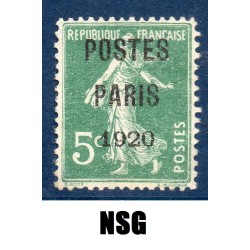 Timbre France Préoblitérés Yvert 24 semeuse poste Paris 1920 5c vert neuf sans gomme