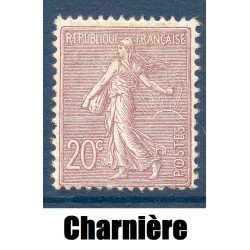 Timbre France Yvert No 131 très bon centrage semeuse lignée 20c brun lilas neuf * avec charnière