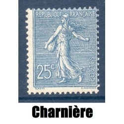 Timbre France Yvert No 132 semeuse lignée 25c bleu neuf * avec charnière