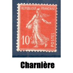 Timbre France Yvert No 138 semeuse fond plein 10 c rouge grasse neuf * avec trace de charnière