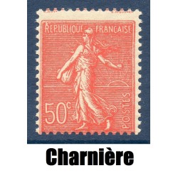 Timbre France Yvert No 199 Semeuse lignée 50ct rouge neuf * avec trace de charnière