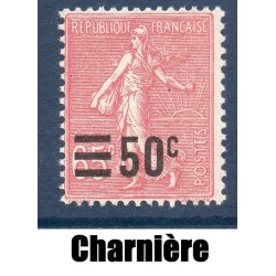 Timbre France Yvert No 224 Semeuse lignée surchargée rose neuf * avec trace de charnière