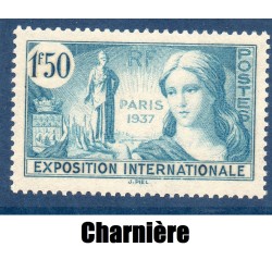 Timbre France Yvert No 336 Exposition internationale Paris neuf * avec trace de charnière