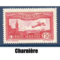 Timbre France Poste Aérienne Yvert 5 avion survolant Marseille carmin neuf * avec trace de charnière