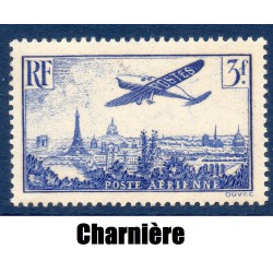Timbre France Poste Aérienne Yvert 12 avion survolant Paris 3f Outremer neuf * avec trace de charnière