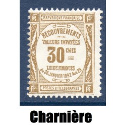 Timbre France Taxes Yvert 46 Type Recouvrement 30c Bistre neuf * avec trace de charnière