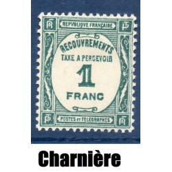 Timbre France Taxes Yvert 60 Type Recouvrement 1f Bleu-vert neuf * avec trace de charnière