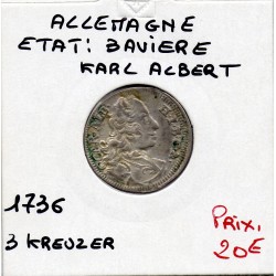 Bavière Bayern 3 Kreuzer 1736 Karl Albert TTB KM 426 pièce de monnaie