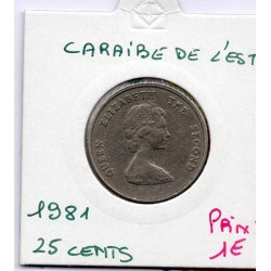 Caraibes de l'Est 25 cents 1981 TTB, KM 14 pièce de monnaie