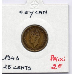 Ceylan 25 cents 1943 TTB, KM 115 pièce de monnaie