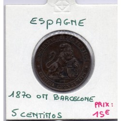 Espagne 5 centimos 1870 TTB, KM 662 pièce de monnaie