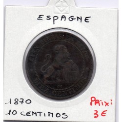 Espagne 10 centimos 1870 TB, KM 663 pièce de monnaie