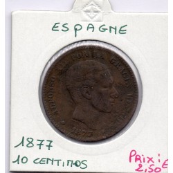 Espagne 10 centimos 1877 TB, KM 675 pièce de monnaie
