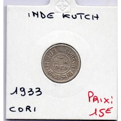 Inde Kutch 1 kori 1933 TTB, KM Y59 pièce de monnaie
