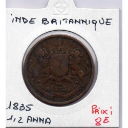 Inde Britannique 1/2 anna 1835 TB, KM 447 pièce de monnaie