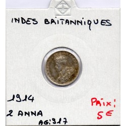 Inde Britannique 2 annas 1914 TTB-, KM 515 pièce de monnaie