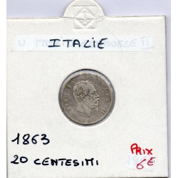 Italie 20 centesimi 1863 T BN TTB, KM 13.2 pièce de monnaie