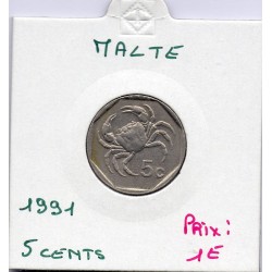 Malte 5 cents 1991 Sup, KM 95 pièce de monnaie