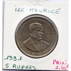 Ile Maurice 5 rupees 1991 Sup, KM 56 pièce de monnaie