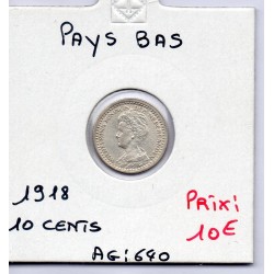 Pays Bas 10 cents 1918 Sup, KM 145 pièce de monnaie