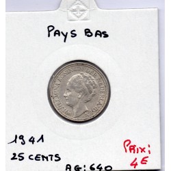 Pays Bas 25 cents 1941 TTB, KM 164 pièce de monnaie