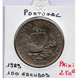 Portugal 100 escudos Canaries 1989 Sup, KM 646 pièce de monnaie