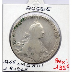 Russie 1 Ruble 1766 СПБ АШ Petersbourg TB, KM C67a.2 pièce de monnaie