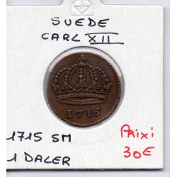 Suède 1 daler 1715 SM TTB, KM 352 pièce de monnaie