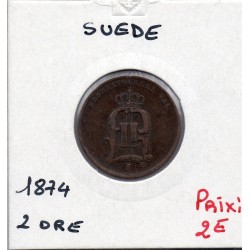 Suède 2 Ore 1874 TTB, KM 735 pièce de monnaie