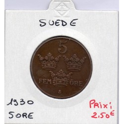 Suède 5 Ore 1930 TTB, KM 779 pièce de monnaie