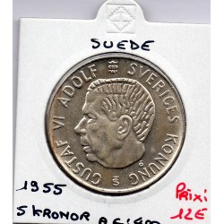 Suède 5 kronor 1955 Sup, KM 829 pièce de monnaie