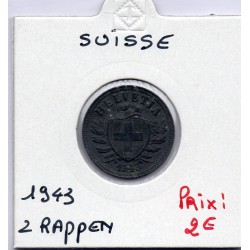 Suisse 2 rappen 1943 TTB, KM 4.2b pièce de monnaie
