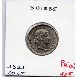 Suisse 20 rappen 1921 SPL, KM 29 pièce de monnaie
