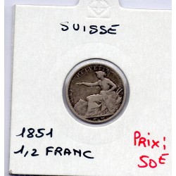 Suisse 1/2 franc 1851 TB, KM 8 pièce de monnaie