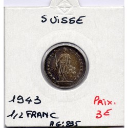 Suisse 1/2 franc 1943 TTB, KM 23 pièce de monnaie