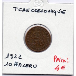 Tchecoslovaquie 10 Haleru 1922 TTB, KM 3 pièce de monnaie