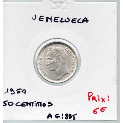 Venezuela 50 centimos 1954 Sup, KM Y36 pièce de monnaie