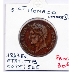 Monaco Honore V 5 centimes 1837 MC TTB, Gad 102 pièce de monnaie
