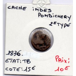 Indes Française, Pondichéry Louis-Philippe Cache 2eme Type 1836 TB, Lec 81 pièce de monnaie