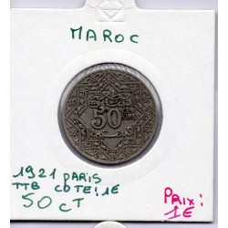 Maroc 50 centimes 1340 AH -1921 paris TTB, Lec 208 pièce de monnaie