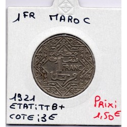 Maroc 1 franc 1339 AH -1921 TTB+, Lec 213 pièce de monnaie