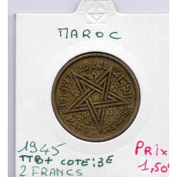 Maroc 2 francs 1364 AH -1945 TTB+, Lec 233 pièce de monnaie