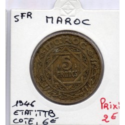 Maroc 5 francs 1365 AH -1946 TTB, Lec 244 pièce de monnaie