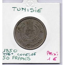 Tunisie, 50 francs 1950 - 1370 AH TTB+, Lec 398 pièce de monnaie