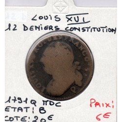 12 denier Constitution Louis XVI 1791 Q Perpignan B, France pièce de monnaie