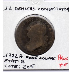 12 denier Constitution Louis XVI 1792 An 4 A Rose Paris B, France pièce de monnaie